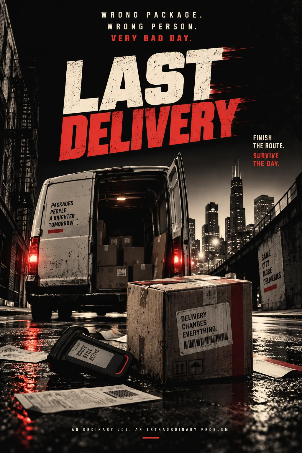 Last Delivery key art — a delivery van on a wet city street under the film title.